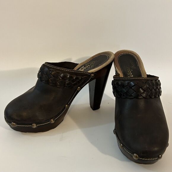 SBICCA Brown Braided Studded Leather Platform Mules w/4.5" Composite Heel 38/7.5 - Picture 6 of 10